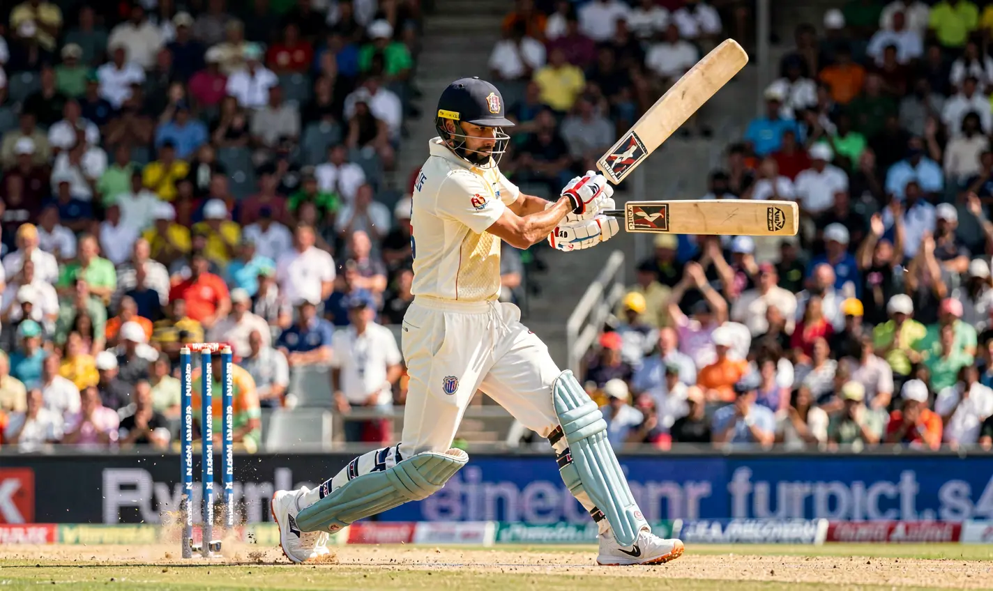 TK488 Bet – Follow every cricket moment and place your bets in Bangladesh Dynamic moment of a cricket batsman striking the ball in a packed stadium representing live cricket action available for betting on TK488 in Bangladesh